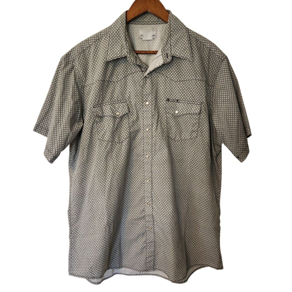 Wrangler Wrancher Mens Gray Black Geometric Pearl Snap Western Rodeo SS Shirt XL